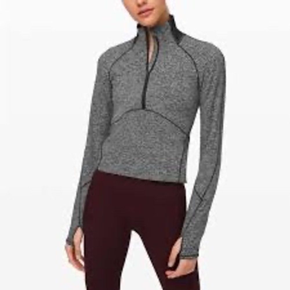 Lululemon Outrun The Heat 1/4 Zip Pullover Grey Black Running‎ 4